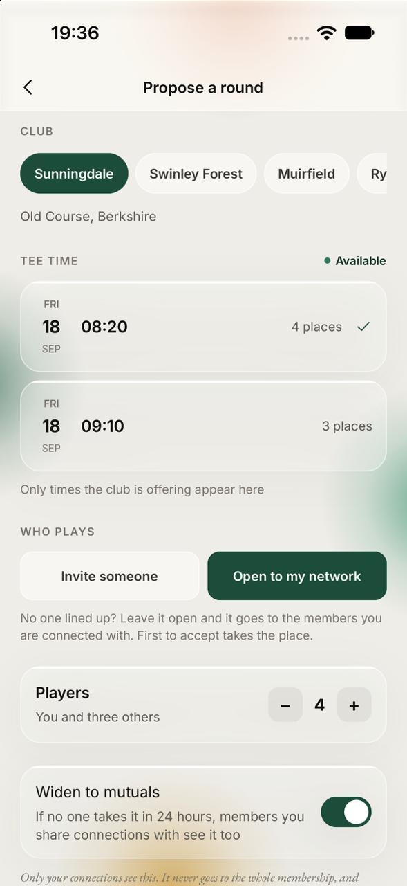 Propose a round in The 19th Society app
