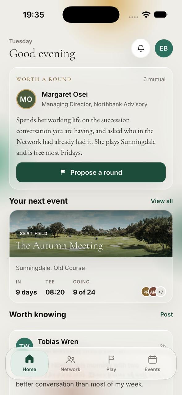 The 19th Society app home screen
