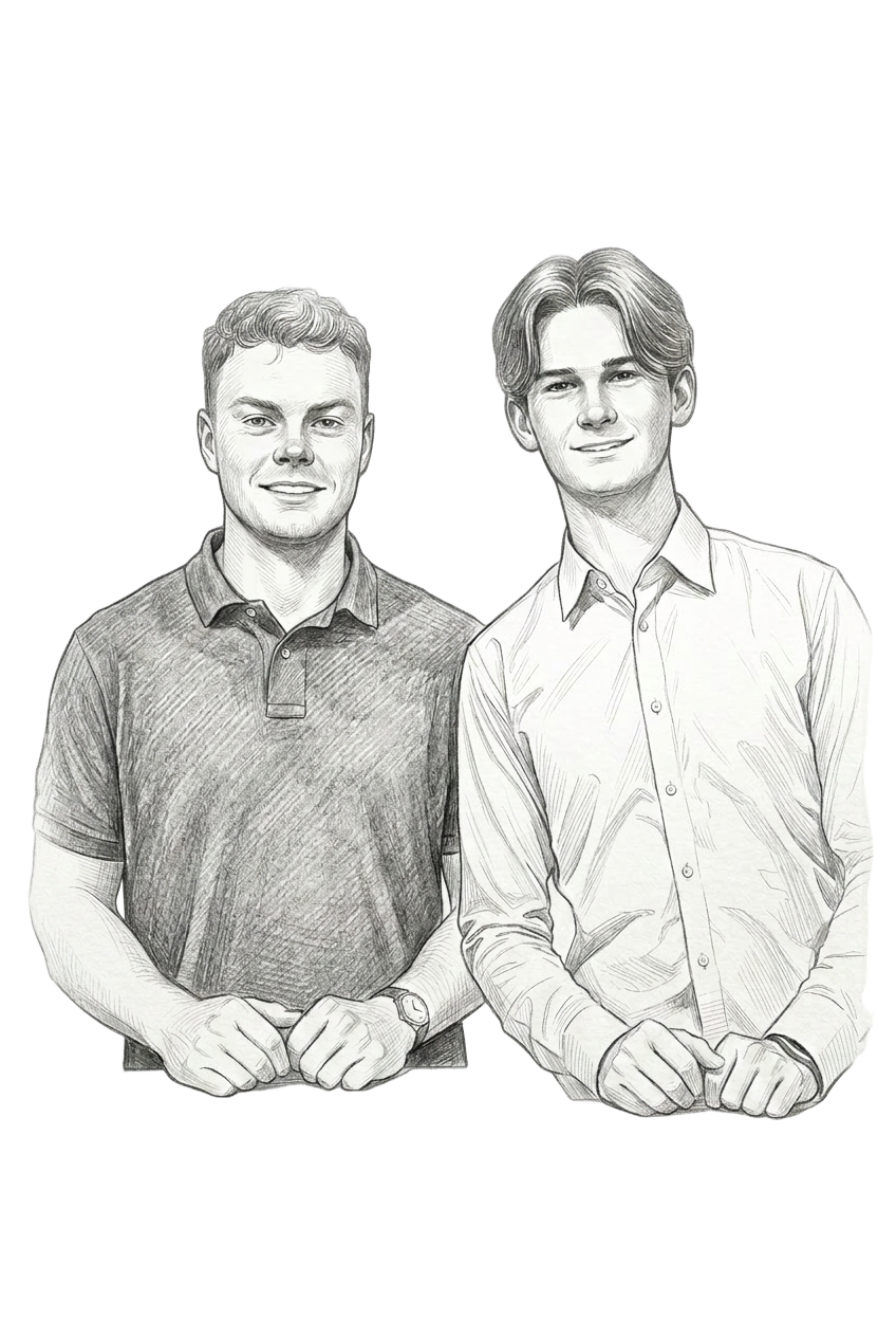 Pencil sketch portrait of Tobias Pascoe and Alexander Pain